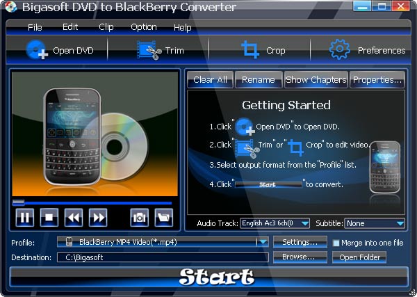 Bigasoft DVD to BlackBerry Converter v1.7.12.4300