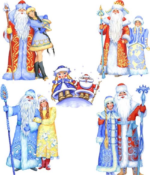 Рисованные Дед Мороз и Снегурочка