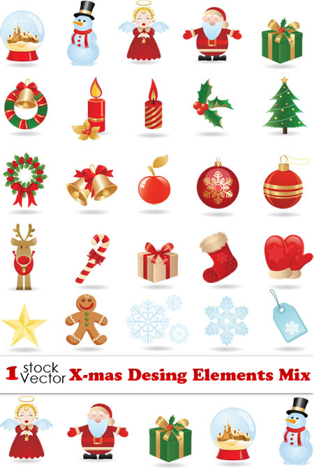 X-mas Desing Elements Mix Vector