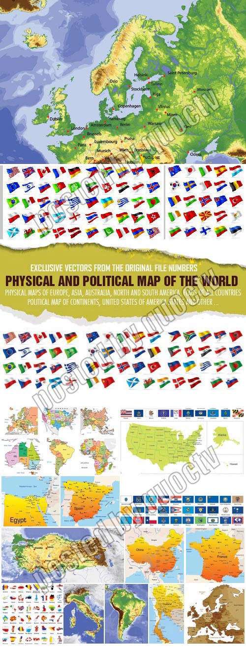 Shutterstock - 50 EPS - Physical and Political Map of the World