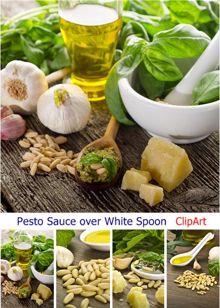 Pesto Sauce over White Spoon